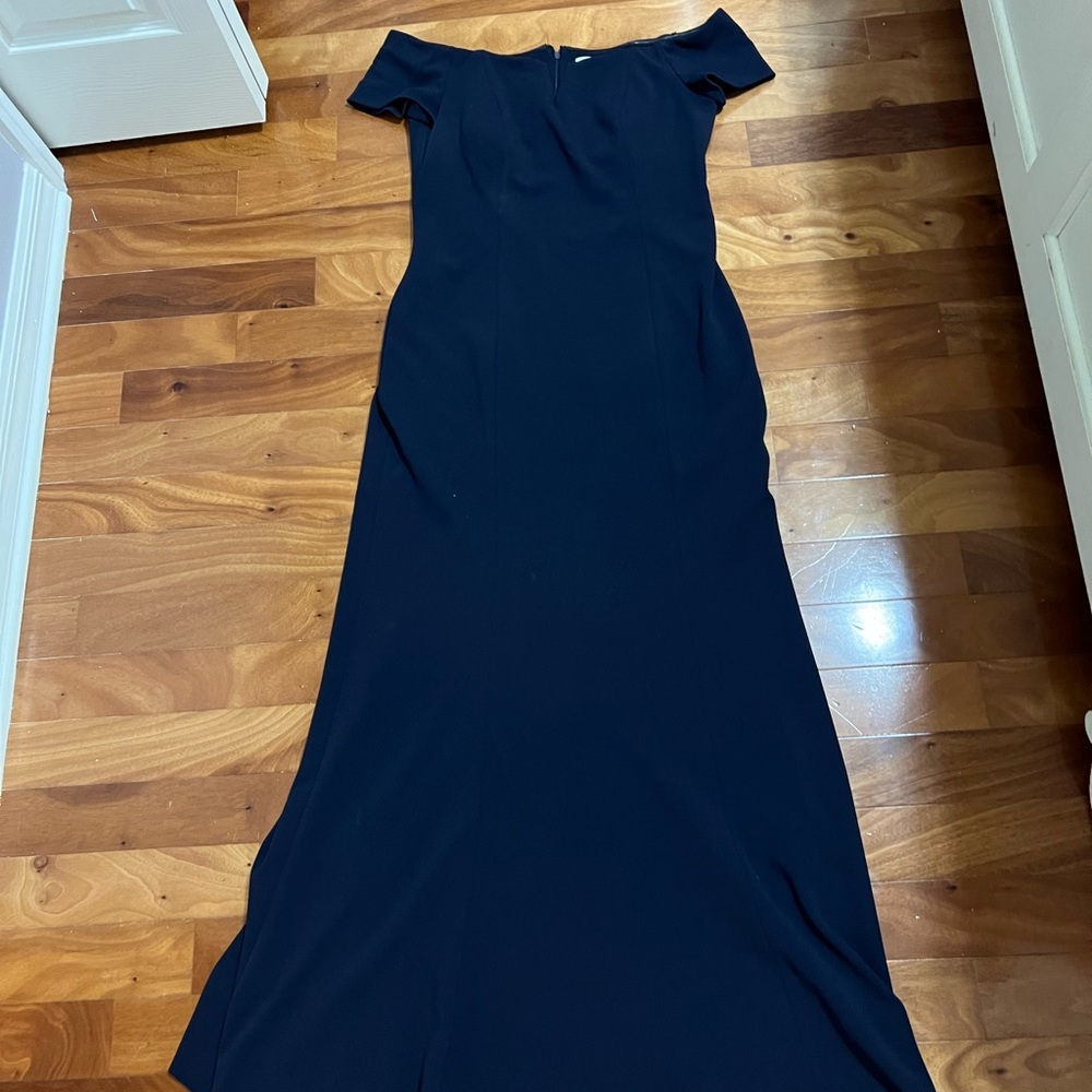 Navy Calvin Klein strapless formal dress